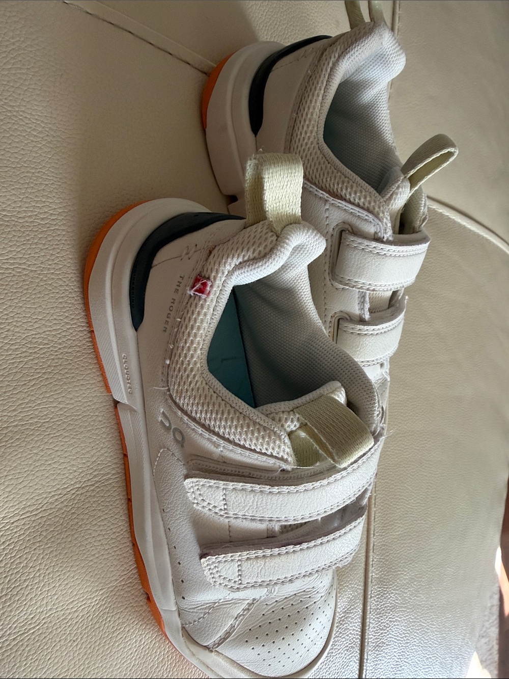 Kids White and Orange Athletic Sneakers with Hook-and-Loop Straps